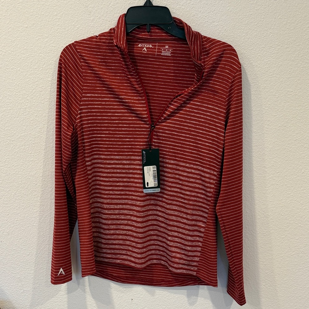 Antigua Red and White Striped Long Sleeve Top